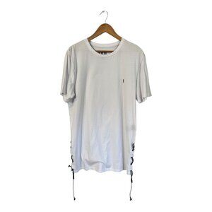 Nana Judy Men's White Tee Shirt Laced Rope Short Sleeves Size Large Cotton